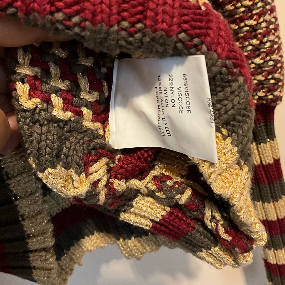 Striped Maroon and Beige Women's Sweater - Picture 6 of 7